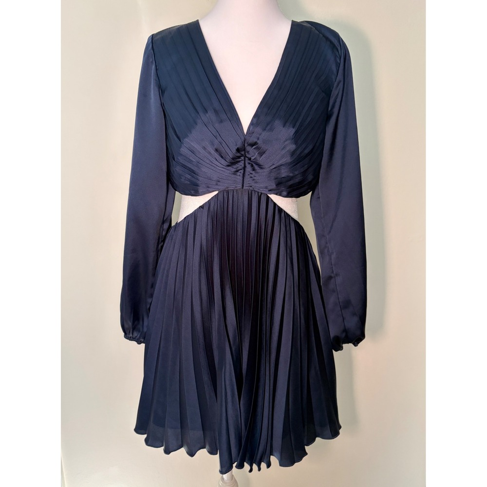 Abercrombie & Fitch Navy Blue Satin Pleated Cutout Back Mini Dress Medium
